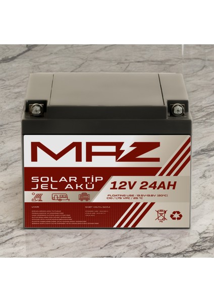 12 Volt 24 Amper (Ah) Solar Jel Akü (Güneş Paneli Akü)