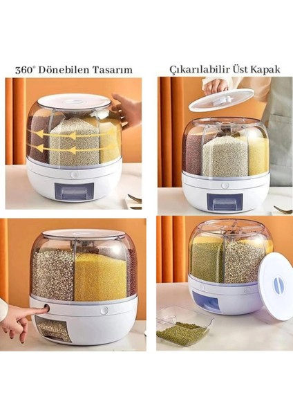 Kuru Gıda ve Bakliyat 6'lı Erzak Saklama Kabı 360° Dönebilen Gıda Organizeri Hava Geçirmez Saklama Kabı Beyaz K fırsatları