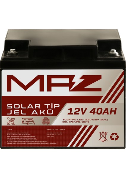 12 Volt 40 Amper (Ah) Solar Jel Akü (Güneş Paneli Akü)
