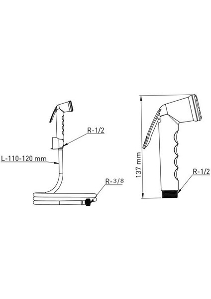 YT21 Abs Krom Taharetmatik Şattaf Seti 100-120 cm Örgülü Spiral Hortum