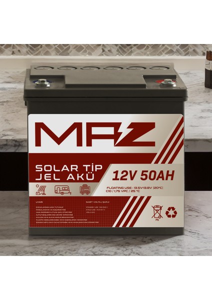 12 Volt 50 Amper (Ah) Solar Jel Akü (Güneş Paneli Akü)