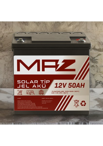 12 Volt 50 Amper (Ah) Solar Jel Akü (Güneş Paneli Akü)