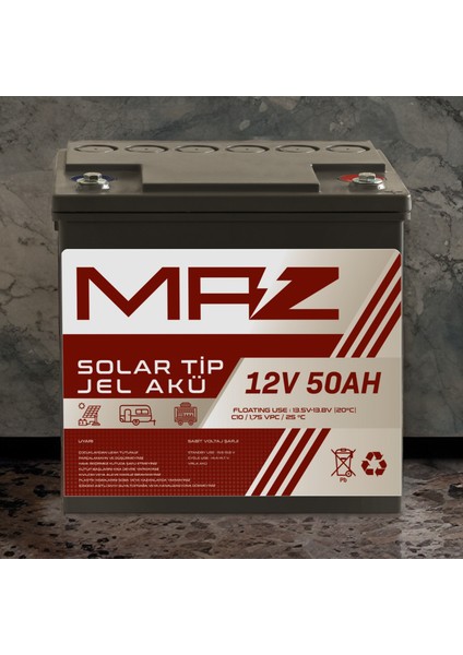 12 Volt 50 Amper (Ah) Solar Jel Akü (Güneş Paneli Akü)