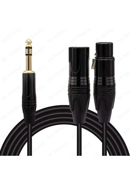 6.35 mm Trs Erkek To 3-Pin Xlr Dişi + Erkek Ses Kablosu - 1.5 Metre