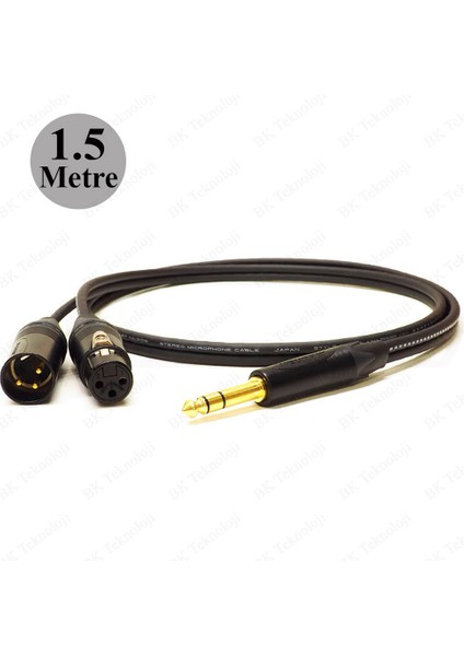 6.35 mm Trs Erkek To 3-Pin Xlr Dişi + Erkek Ses Kablosu - 1.5 Metre