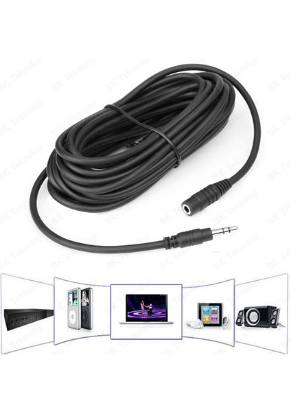 3.5 mm Stereo Aux Ses Uzatma Kablosu Erkek - Dişi 5 Metre