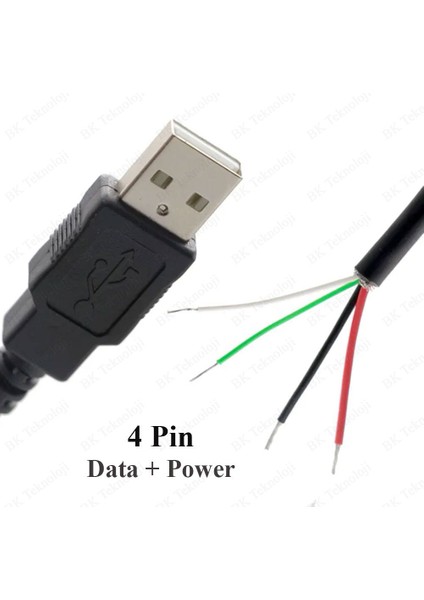 BK Teknoloji 4 Telli Açık Uçlu Lhimlenebilir USB Data Şarj Kablosu - 1.5 Metre