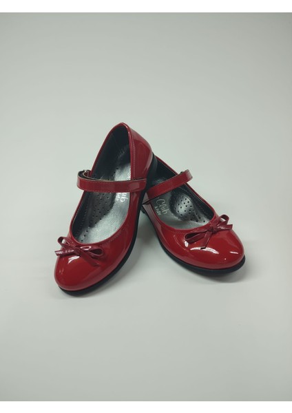 Kız Bebek Çocuk Kırmızı Rugan Ayakkabı Babet