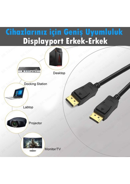 Yüksek Kalite 4K Displayport Erkek-Erkek Görüntü Kablosu - 1.8 Metre
