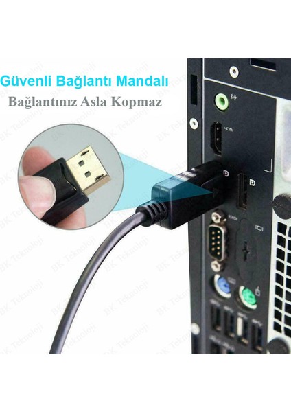 Yüksek Kalite 4K Displayport Erkek-Erkek Görüntü Kablosu - 1.8 Metre
