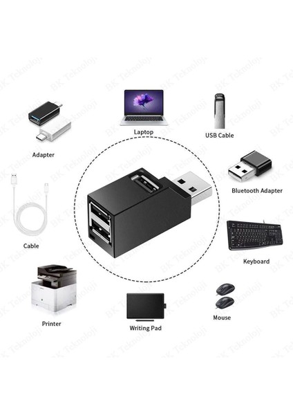 3 Port Mini Tasarım USB 2.0 Çoklaycı Hub