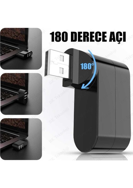 3 Bağlantı Noktalı 90/180 Derece Dönebilir USB 2.0 Çoklayıcı Hub