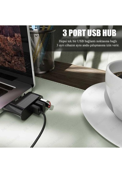3 Bağlantı Noktalı 90/180 Derece Dönebilir USB 2.0 Çoklayıcı Hub