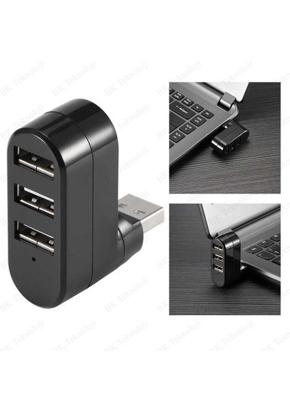 3 Bağlantı Noktalı 90/180 Derece Dönebilir USB 2.0 Çoklayıcı Hub