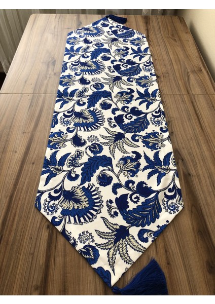 Mavi Batik Çiçek Desenli Runner