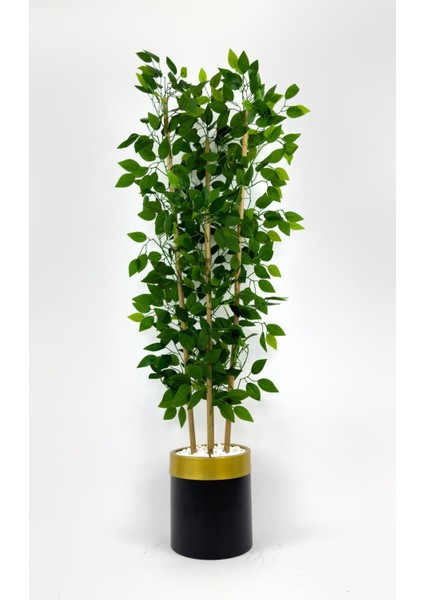 Yapay Benjamin Ağacı 140CM Siyah Gold Metal Saksıda