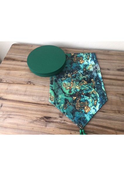 Yeşil Gold Malakit Desenli Runner & Supla