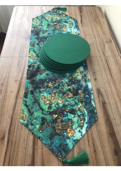 Yeşil Gold Malakit Desenli Runner & Supla