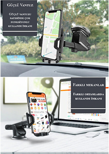 Kilit Vakumlu Uzayabilir Araç Telefon Tutucu