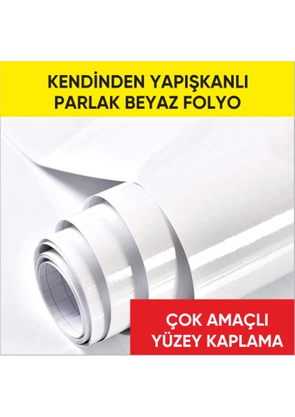 Beyaz Folyo Parlak Yapışkanlı Kaplama Folyosu