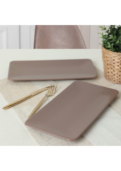 Mat Açık Taupe Siera Kayık Tabak 33 cm 2 Adet 958