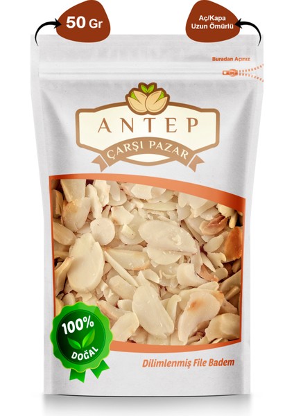 Antep Çarşı Pazar Dilimlenmiş File Badem 50 gr