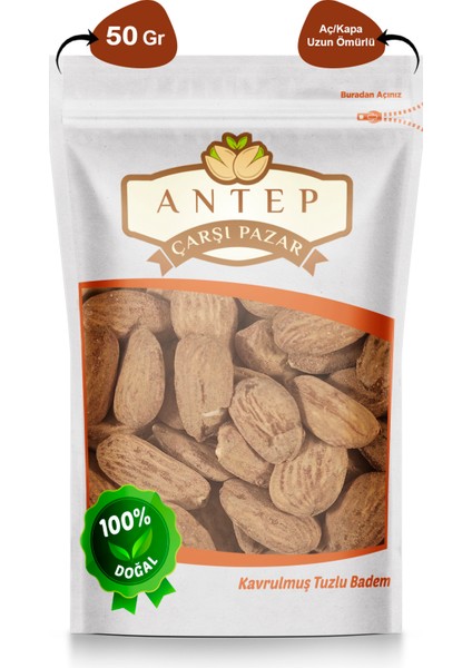 Antep Çarşı Pazar Badem Yerli Tuzlu Kavrulmuş 50 gr