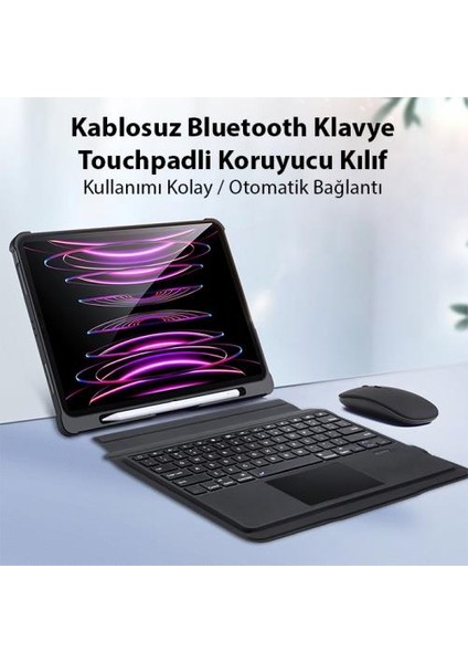 Uyku Modlu Touchpad Standlı iPad Pro 12.9 Klavye iPad Pro 12.9 Bluetooth Klavye Touchpad Kılıf