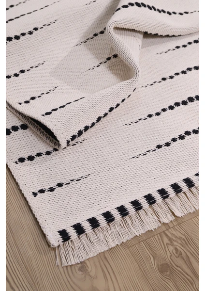 Havvana Home Kaymaz Taban Çamaşır Makinesinde Yıkanabilir Bej Rengi Pamuklu Halı Kilim