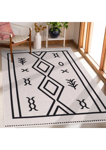 Havvana Home Kaymaz Taban Çamaşır Makinesinde Yıkanabilir Bej Rengi Pamuklu Halı Kilim