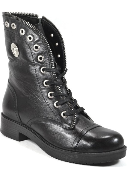 KT-0456 Hakiki Doğal Deri Siyah Kadın Postal Bot