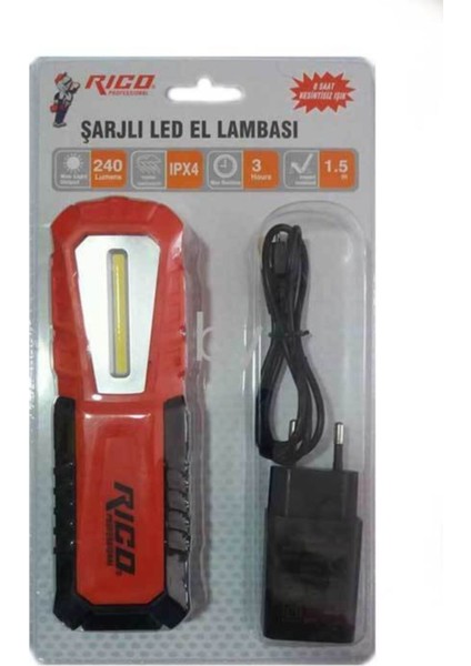 Rıco USB Şarjlı LED El Lambası Mıknatıslı  RC0037