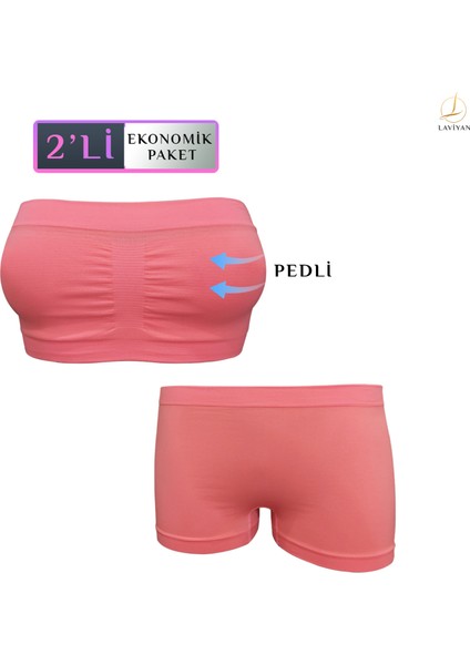 Kadın 2'li Paket Dikişsiz/seamless Pedli Straplez + Lazer Kesim Dikişsiz Boxer, Iç Çamaşırı Takımı modelleri