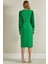 V Yaka Yeşil Dokuma Elbise 2