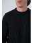 Erkek Siyah Saç Örgülü Yürütme Bisiklet Yaka Triko Yün Kazak TRIST-5303 5