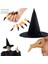 Halloween Siyah Renk Dralon Kumaş Cadı Şapkası Burnu ve Tırnağı 3 Lü Set Yetişkin 1