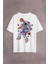 Uzayda Satürn Gezegeni Yanında Basketbol Oynayan Astronot Sırt Ön Baskılı Oversize Tişört T-Shirt 1