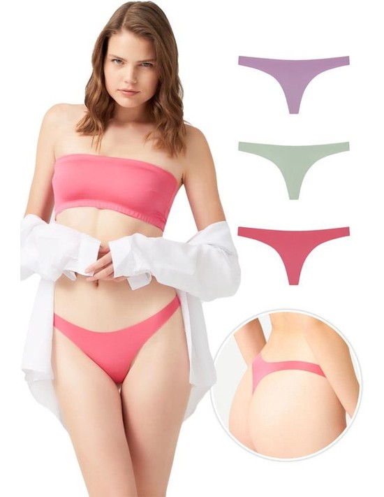 Cottonhill Lazer Kesim Kadın Tanga Külot 6'lı Paket Çok Renkli %80 Polyamid %20 Elastan görsel 2
