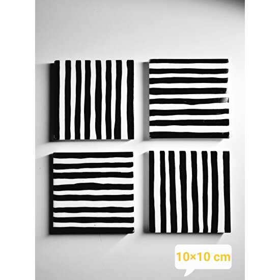 Gamy Crafts El Yapımı Taş Bardak Altlığı 4’lü Set Siyah Çizgili