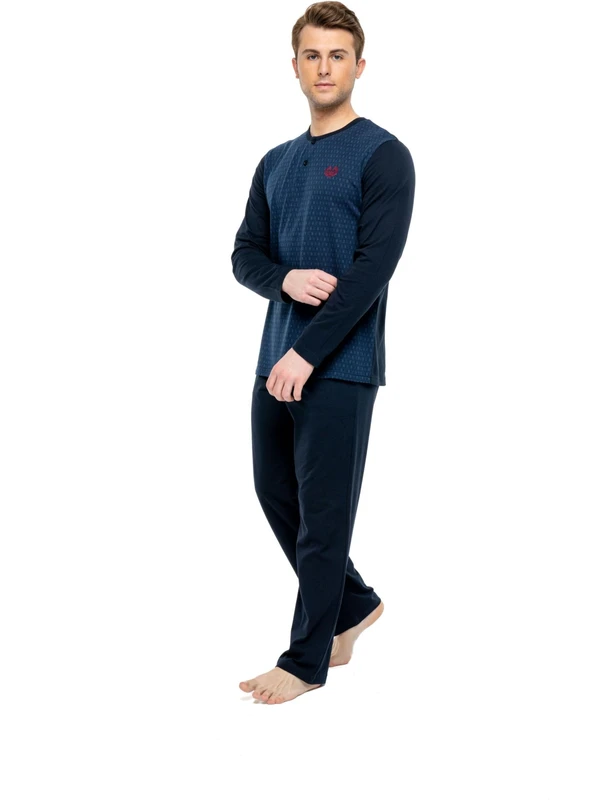 Mod Collection - Erkek Lacivert V Yaka Pijama Takımı  3901