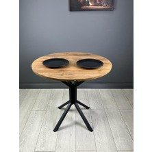 Hey Modüler Mobilya Saray Ceviz Yuvarlak Mutfak Masası Yemek Masa Balkon Masa Fiskos Masa Metal Siyah Ayak 80 cm
