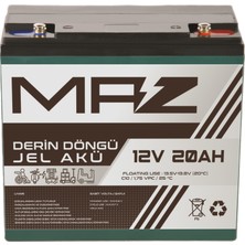 Maz Akü 12 Volt 20 Amper (Ah) Derin Döngü Jel Akü Max Performans