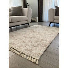 Saraz Halı Puffy Bej Kabartma Desenli Yıkanabilir Pamuk-Polyester Salon Halısı 100 x 200 cm