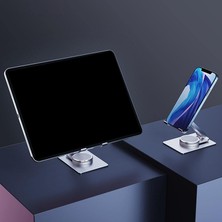 Menfry Alüminyum Alaşımlı Katlanabilir 360° Dönebilen Masaüstü Gümüş Telefon & Tablet Standı