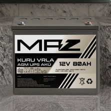 Maz Akü 12 Volt 80 Amper (Ah) Kuru Agm Vrla Güç Kaynağı Ups Akü