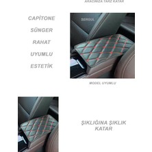 Desingonb  Citroen C1  (2005-2013) Deri Oto Kolçak Kılıfı Örtüsü Capitone Süngerli Kırmızı Nakışlı