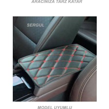 Desingonb Renault Clio 3 2005-2011  Deri Oto Kolçak Kılıfı Örtüsü Capitone Süngerli Kırmızı Nakışlı