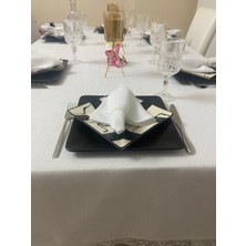 Zeren Home Keten Görünümlü Dantel Detaylı Simli Dertsiz Masa Örtüsü Beyaz + 6 Peçete