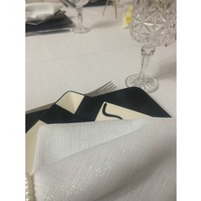 Zeren Home Keten Görünümlü Dantel Detaylı Simli Dertsiz Masa Örtüsü Beyaz + 6 Peçete