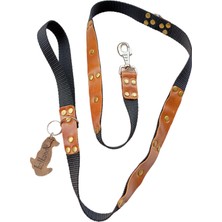 Balkonda Köpek gezdirme tasması kolon hakiki deri siyah taba zımbalı kalın kancalı genişlik:2,5cm gezdirme kayışı:125cm dog leash B5-9